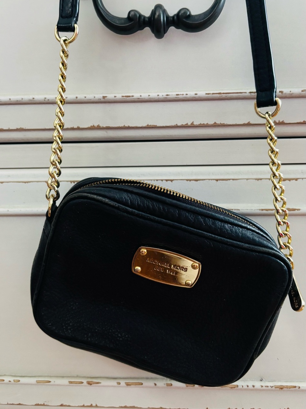 Michael Kors Black Crossbody with Gold Chain Trim